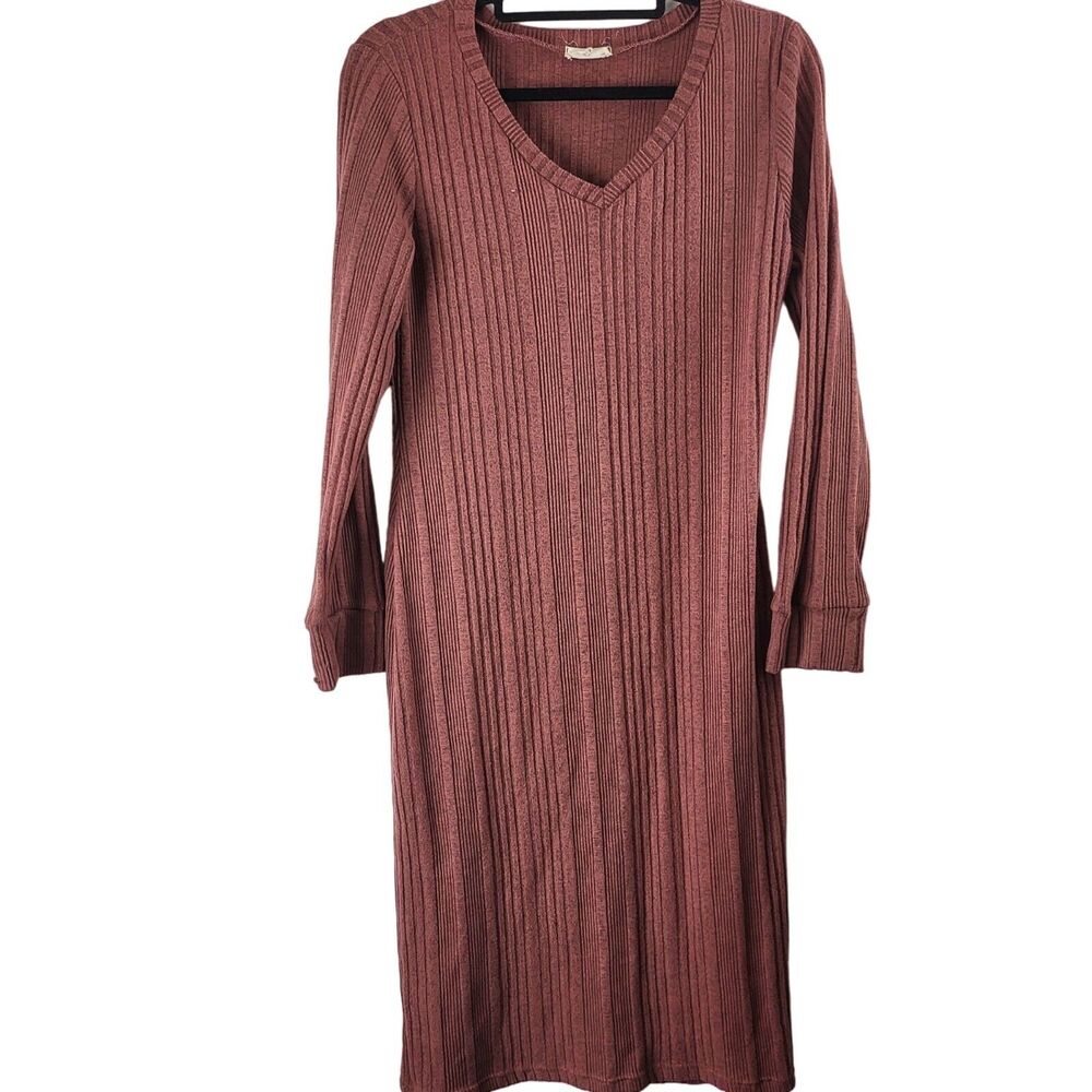 Roolee Dress XL Womens Long Sleeve V Neck‎ Mauve Pullover Below Knee Coquette